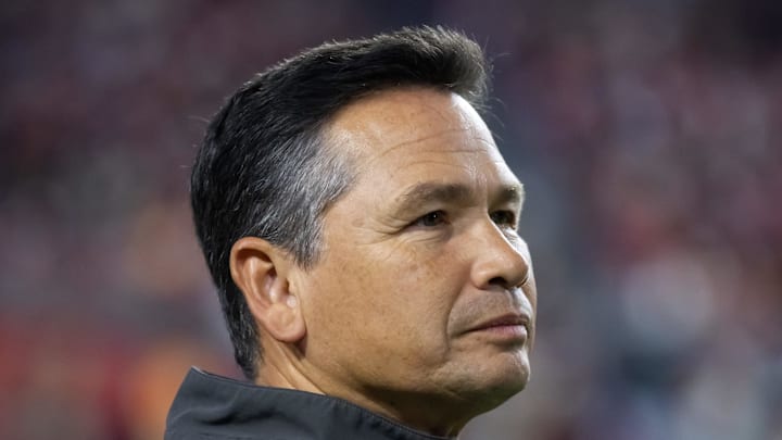 Dec 25, 2022; Glendale, Arizona, USA; Personal trainer Alex Guerrero on the Tampa Bay Buccaneers sidelines during the game against the Arizona Cardinals at State Farm Stadium. Mandatory Credit: Mark J. Rebilas-Imagn Images