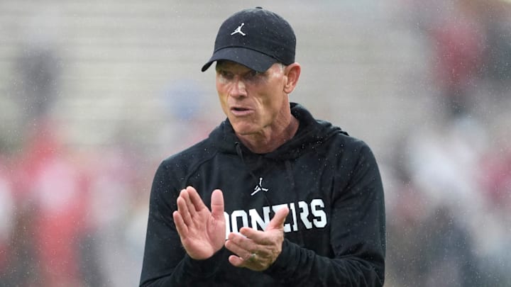 Oklahoma coach Brent Venables walks on the field before a college football game between the University of Oklahoma Sooners (OU) and the Ole Miss Rebels at Gaylord Family-Oklahoma Memorial Stadium in Norman, Okla., Saturday, Oct. 25, 2025.