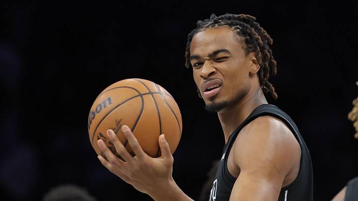 Mar 31, 2026; Brooklyn, New York, USA; Brooklyn Nets center Nic Claxton (33) reacts after being called for a travel during the first quarter against the Charlotte Hornets at Barclays Center. Mandatory Credit: Brad Penner-Imagn Images Mar 31, 2026; Brooklyn, New York, USA; Brooklyn Nets center Nic Claxton (33) reacts after being called for a travel during the first quarter against the Charlotte Hornets at Barclays Center. Mandatory Credit: Brad Penner-Imagn Images