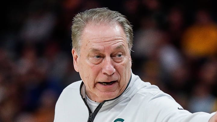 Michigan State head coach Tom Izzo looks back at the bench during the second half of quarterfinal of Big Ten tournament against Purdue at Target Center in Minneapolis, Minn. on Friday, March 15, 2024. Michigan State head coach Tom Izzo looks back at the bench during the second half of quarterfinal of Big Ten tournament against Purdue at Target Center in Minneapolis, Minn. on Friday, March 15, 2024.