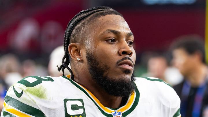 Green Bay Packers running back Josh Jacobs (8) walks off the field Green Bay Packers running back Josh Jacobs (8) walks off the field