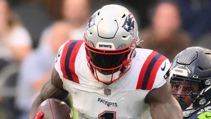 Sep 9, 2026; Seattle, Washington, USA;  New England Patriots wide receiver A.J. Brown (1) runs after a catch during the second quarter against the Seattle Seahawks at Lumen Field.  Mandatory Credit: Steven Bisig-Imagn Images