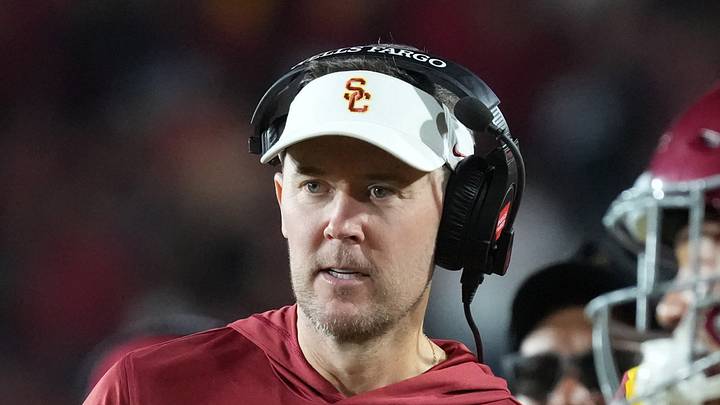 Sep 4, 2026; Los Angeles, California, USA; Southern California Trojans head coach Lincoln Riley watches against the Fresno State Bulldogs in the second half at United Airlines Field at Los Angeles Memorial Coliseum. Mandatory Credit: Kirby Lee-Imagn Images