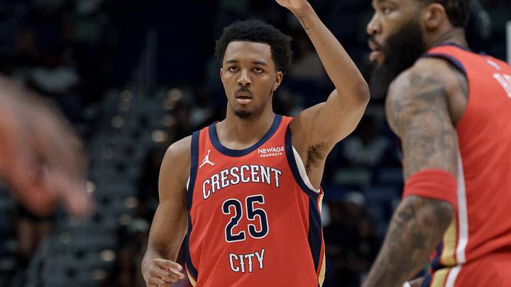 New Orleans Pelicans forward Trey Murphy III (25) reacts during the first half against the LA Clippers next to guard Saddiq Bey (41) at Smoothie King Center. Mandatory Credit: Matthew Hinton-Imagn Images New Orleans Pelicans forward Trey Murphy III (25) reacts during the first half against the LA Clippers next to guard Saddiq Bey (41) at Smoothie King Center. Mandatory Credit: Matthew Hinton-Imagn Images
