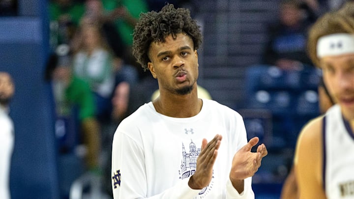 Notre Dame guard Jalen Haralson (10) watches as the Irish host Georgia Tech at Purcell Pavilion at the Joyce Center. Notre Dame guard Jalen Haralson (10) watches as the Irish host Georgia Tech at Purcell Pavilion at the Joyce Center.