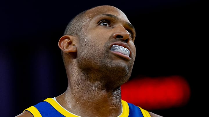 Mar 10, 2026; San Francisco, California, USA; Golden State Warriors center Al Horford (20) during overtime against the Chicago Bulls at Chase Center. Mandatory Credit: Bob Kupbens-Imagn Images