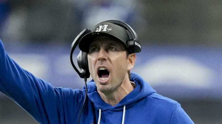 Indianapolis Colts head coach Shane Steichen yells