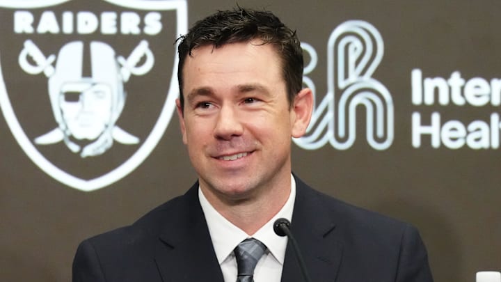 Las Vegas Raiders coach Klint Kubiak speaks at introductory press conference. Las Vegas Raiders coach Klint Kubiak speaks at introductory press conference.