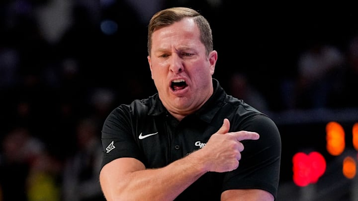 Iowa State Cyclones head coach T.J. Otzelberger reacts to an official in the first half of the NCAA Big 12 basketball game between the Cincinnati Bearcats and the Iowa State Cyclones at Fifth Third Stadium in Cincinnati on Saturday, Jan. 17, 2026.