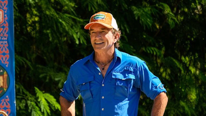 “The Devil’s Shoes” – A major shakeup hits the game when two tribes turn to three. New tribe members size each other up, but with only four players on each tribe, there is not much room to hide. Then, heat and exhaustion take a major toll on one castaway, on SURVIVOR, Wednesday, Oct. 29. Pictured (L-R): Jeff Probst. Photo: Robert Voets/CBS ©2025 CBS Broadcasting, Inc. All Rights Reserved.