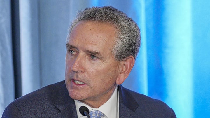 Dec 12, 2024; Chapel Hill, NC, USA; North Carolina athletic director Bubba Cunningham at Loudermilk Center for Excellence. Mandatory Credit: Jim Dedmon-Imagn Images