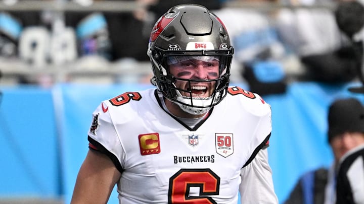 Dec 21, 2025; Charlotte, North Carolina, USA; Tampa Bay Buccaneers quarterback Baker Mayfield (6) Mandatory Credit: Bob Donnan-Imagn Images