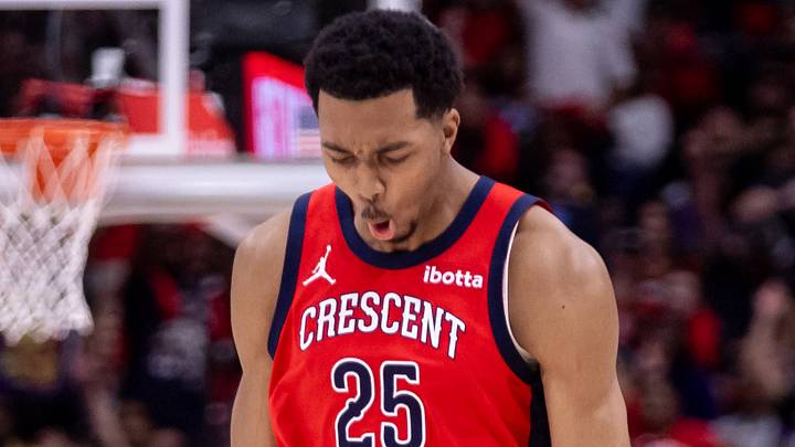 Apr 16, 2024; New Orleans, Louisiana, USA; New Orleans Pelicans guard Trey Murphy III (25) reacts to making a three point basket against the Los Angeles Lakers during the second half of a play-in game of the 2024 NBA playoffs at Smoothie King Center. Mandatory Credit: Stephen Lew-USA TODAY Sports Apr 16, 2024; New Orleans, Louisiana, USA; New Orleans Pelicans guard Trey Murphy III (25) reacts to making a three point basket against the Los Angeles Lakers during the second half of a play-in game of the 2024 NBA playoffs at Smoothie King Center. Mandatory Credit: Stephen Lew-USA TODAY Sports