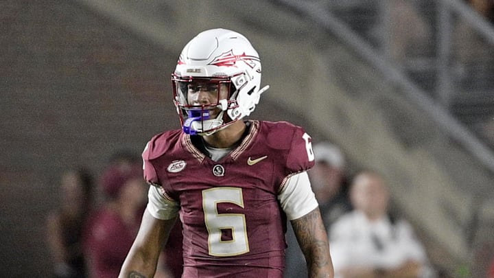 Florida State Seminoles wide receiver Jalen Brown (6) after a catch during the first half against the California Golden Bears at Doak S. Campbell Stadium. 