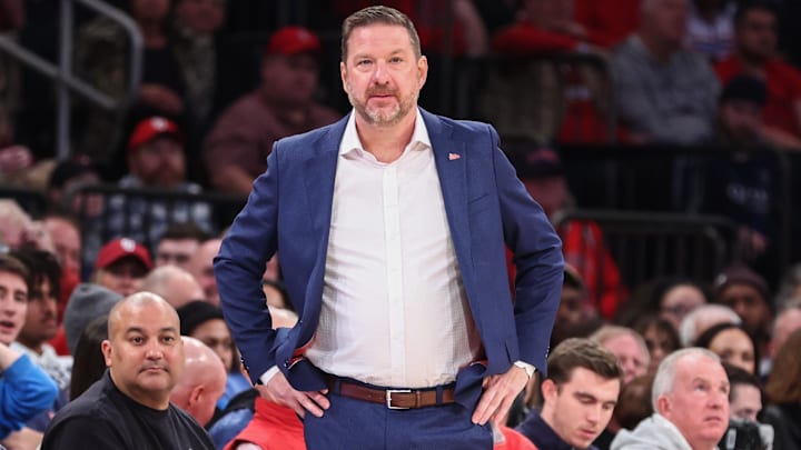 Ole Miss Rebels head coach Chris Beard watches from the bench in the second half against the St. John's Red Storm at Madison Square Garden. 