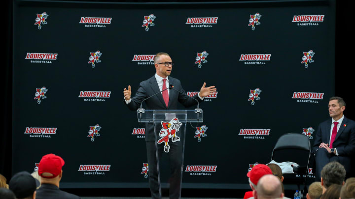Louisville Basketball coach Pat Kelsey speaks as he is introduced as the new head coach of UofL