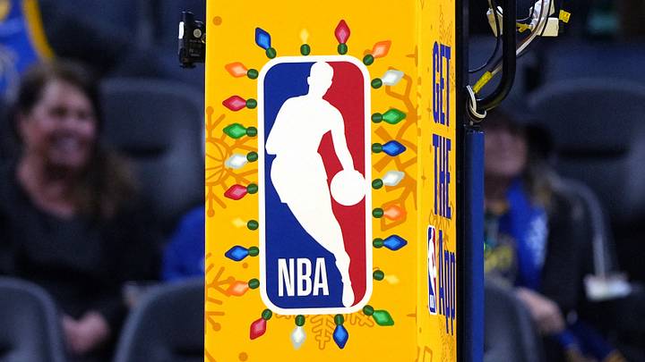 Dec 25, 2025; San Francisco, California, USA; A view of the Christmas logo for the NBA before the game between the Golden State Warriors and the Dallas Mavericks at Chase Center. Mandatory Credit: Darren Yamashita-Imagn Images Dec 25, 2025; San Francisco, California, USA; A view of the Christmas logo for the NBA before the game between the Golden State Warriors and the Dallas Mavericks at Chase Center. Mandatory Credit: Darren Yamashita-Imagn Images