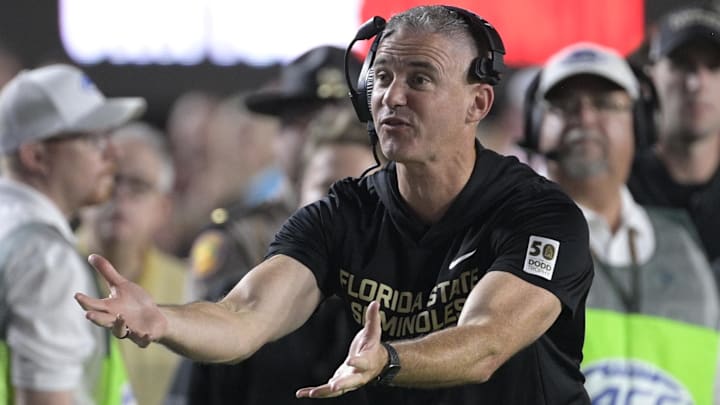 Oct 4, 2025; Tallahassee, Florida, USA; Florida State Seminoles head coach Mike Norvell during the first half against the Miami Hurricanes at Doak S. Campbell Stadium. Mandatory Credit: Melina Myers-Imagn Images Oct 4, 2025; Tallahassee, Florida, USA; Florida State Seminoles head coach Mike Norvell during the first half against the Miami Hurricanes at Doak S. Campbell Stadium. Mandatory Credit: Melina Myers-Imagn Images