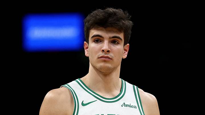 Nov 12, 2025; Boston, Massachusetts, USA; Boston Celtics guard Hugo Gonzalez (28) against the Memphis Grizzlies during the second half at TD Garden. Mandatory Credit: Winslow Townson-Imagn Images