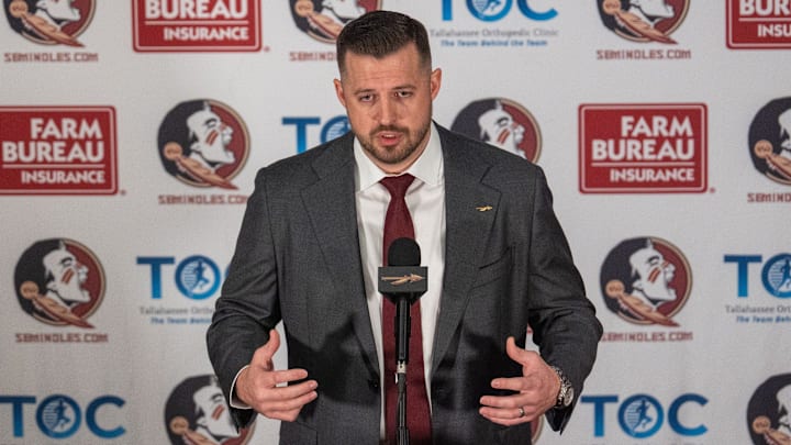 Florida State’s new head basketball coach Luke Loucks introduces himself, shares his beliefs and coaching style during a press conference Monday, March 10, 2025. Florida State’s new head basketball coach Luke Loucks introduces himself, shares his beliefs and coaching style during a press conference Monday, March 10, 2025.