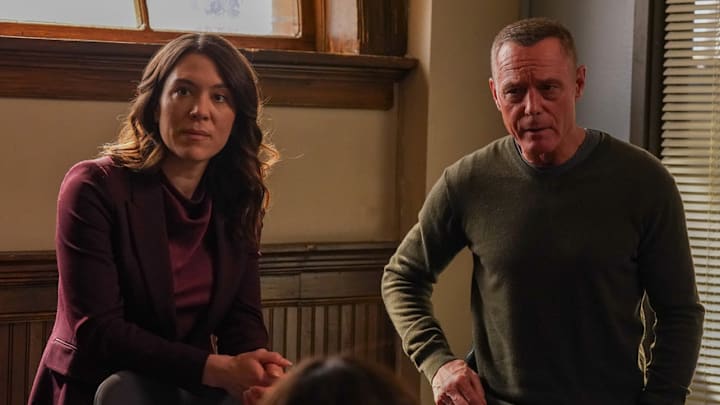 CHICAGO P.D. -- "Open Casket" Episode 12021 -- Pictured: (l-r) Sara Bues as Asa Chapman, Jason Beghe as Sgt. Hank Voight 