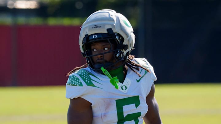 Oregon running back Noah Whittington works out as the Oregon Ducks practice at Barry University ahead of the Orange Bowl on Dec. 30, 2025, in Miami, Florida. Oregon running back Noah Whittington works out as the Oregon Ducks practice at Barry University ahead of the Orange Bowl on Dec. 30, 2025, in Miami, Florida.