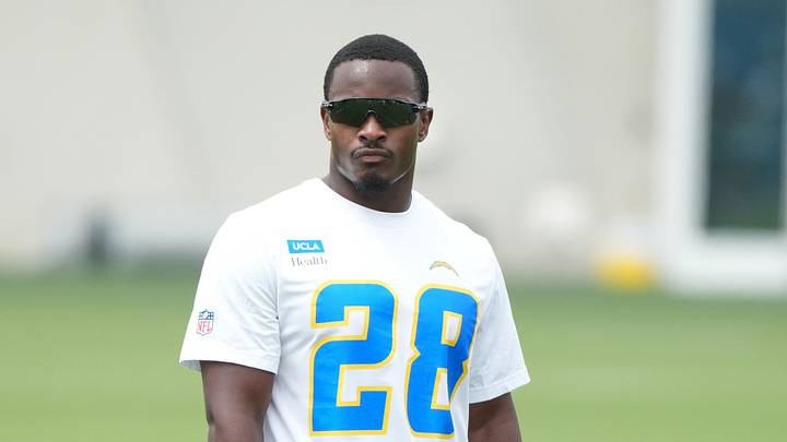May 11, 2026; El Segundo, CA, USA; Los Angeles Chargers running back Kimani Vidal (28) during offseason workouts at The Bolt. Mandatory Credit: Kirby Lee-Imagn Images