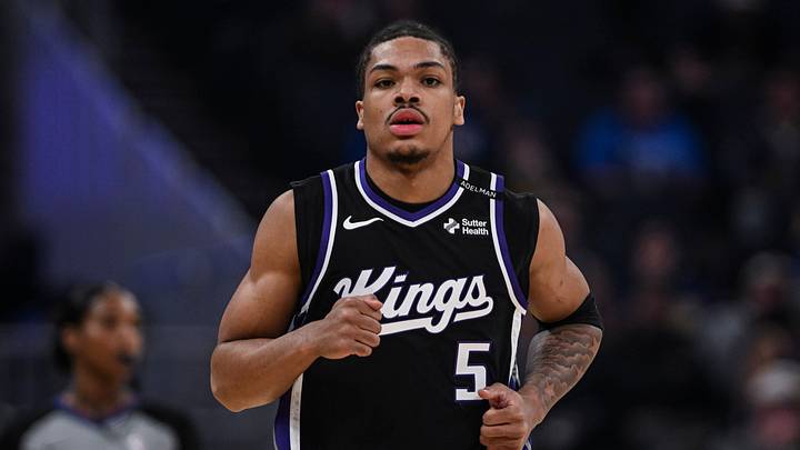 Oct 10, 2026; San Francisco, California, USA; Sacramento Kings guard Darius Acuff Jr. (5) looks on during the first quarter against the Golden State Warriors at Chase Center. Mandatory Credit: Justine Willard-Imagn Images