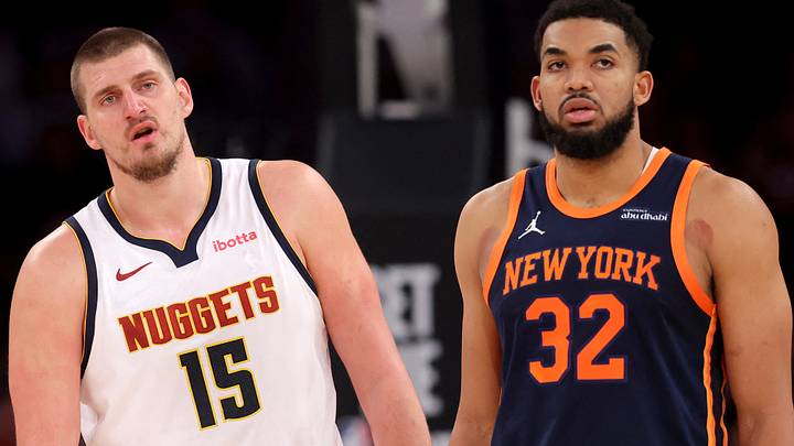 Jan 29, 2025; New York, New York, USA; Denver Nuggets center Nikola Jokic (15) and New York Knicks center Karl-Anthony Towns (32) react during the fourth quarter at Madison Square Garden. Mandatory Credit: Brad Penner-Imagn Images Jan 29, 2025; New York, New York, USA; Denver Nuggets center Nikola Jokic (15) and New York Knicks center Karl-Anthony Towns (32) react during the fourth quarter at Madison Square Garden. Mandatory Credit: Brad Penner-Imagn Images