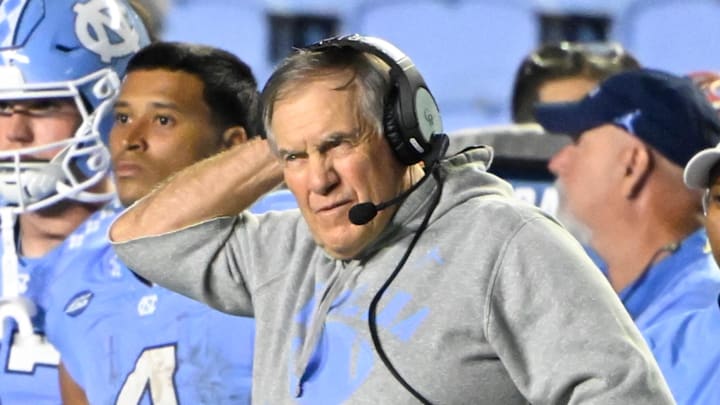 Sep 1, 2025; Chapel Hill, North Carolina, USA; North Carolina Tar Heels head coach Bill Belichick on the sidelines in the fourth quarter at Kenan Stadium. Mandatory Credit: Bob Donnan-Imagn Images Sep 1, 2025; Chapel Hill, North Carolina, USA; North Carolina Tar Heels head coach Bill Belichick on the sidelines in the fourth quarter at Kenan Stadium. Mandatory Credit: Bob Donnan-Imagn Images