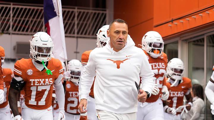 Texas Longhorns head coach Steve Sarkisian leads his team on to the field before a game against the Vanderbilt Commodores at Darrell K Royal-Texas Memorial Stadium. Texas Longhorns head coach Steve Sarkisian leads his team on to the field before a game against the Vanderbilt Commodores at Darrell K Royal-Texas Memorial Stadium.