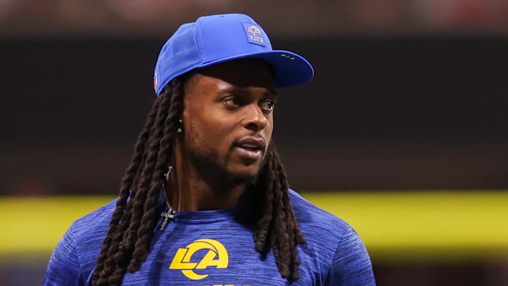 Dec 29, 2025; Atlanta, Georgia, USA; Los Angeles Rams wide receiver Davante Adams (17) on the sideline against the Atlanta Falcons in the third quarter at Mercedes-Benz Stadium. Mandatory Credit: Brett Davis-Imagn Images Dec 29, 2025; Atlanta, Georgia, USA; Los Angeles Rams wide receiver Davante Adams (17) on the sideline against the Atlanta Falcons in the third quarter at Mercedes-Benz Stadium. Mandatory Credit: Brett Davis-Imagn Images