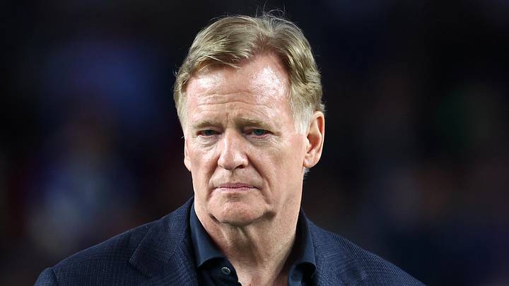 Feb 8, 2026; Santa Clara, CA, USA; NFL commissioner Roger Goodell looks on from the podium after the Seattle Seahawks defeated the New England Patriots in Super Bowl LX at Levi's Stadium. Mandatory Credit: Mark J. Rebilas-Imagn Images Feb 8, 2026; Santa Clara, CA, USA; NFL commissioner Roger Goodell looks on from the podium after the Seattle Seahawks defeated the New England Patriots in Super Bowl LX at Levi's Stadium. Mandatory Credit: Mark J. Rebilas-Imagn Images