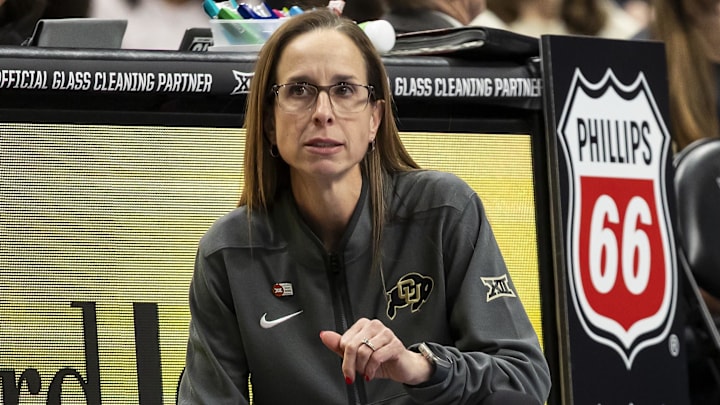 Mar 7, 2026; Kansas City, MO, USA; Colorado Buffaloes head coach Jr. Payne watches the run of play against the West Virginia Mountaineers during the first half at T-Mobile Center. Mandatory Credit: Nick Tre. Smith-Imagn Images Mar 7, 2026; Kansas City, MO, USA; Colorado Buffaloes head coach Jr. Payne watches the run of play against the West Virginia Mountaineers during the first half at T-Mobile Center. Mandatory Credit: Nick Tre. Smith-Imagn Images