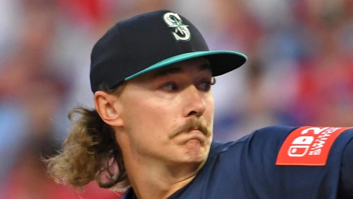 Seattle Mariners pitcher Bryce Miller throws during a game against the Philadelphia Phillies on Aug. 19 at Citizens Bank Park. Seattle Mariners pitcher Bryce Miller throws during a game against the Philadelphia Phillies on Aug. 19 at Citizens Bank Park.