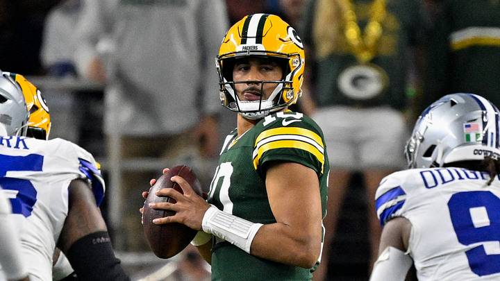 Green Bay Packers quarterback Jordan Love (10) looks to pass the ball against the Dallas Cowboys. Green Bay Packers quarterback Jordan Love (10) looks to pass the ball against the Dallas Cowboys.