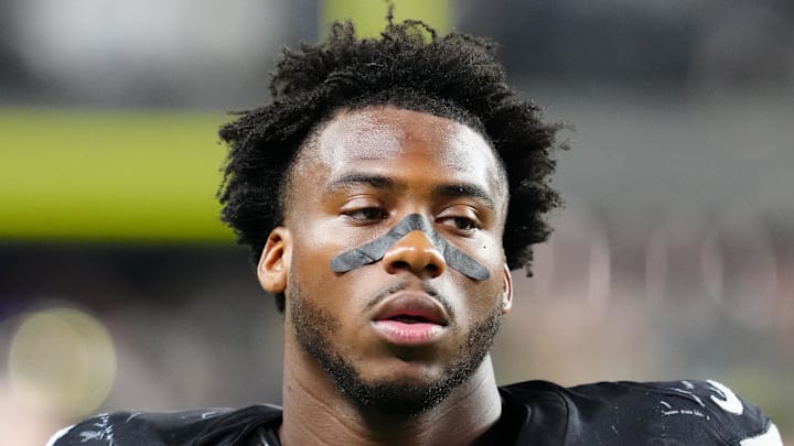Nov 17, 2025; Paradise, Nevada, USA; Las Vegas Raiders defensive end Malcolm Koonce (51) reacts after the game against the Dallas Cowboys at Allegiant Stadium. Mandatory Credit: Stephen R. Sylvanie-Imagn Images Nov 17, 2025; Paradise, Nevada, USA; Las Vegas Raiders defensive end Malcolm Koonce (51) reacts after the game against the Dallas Cowboys at Allegiant Stadium. Mandatory Credit: Stephen R. Sylvanie-Imagn Images