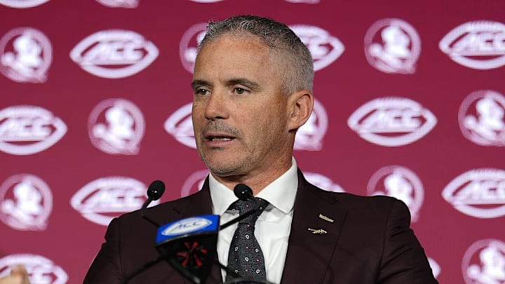 Jul 23, 2025; Charlotte, NC, USA; Florida State head coach Mike Norvell answers questions from the media during ACC Media days at Hilton Charlotte Uptown. Mandatory Credit: Jim Dedmon-Imagn Images Jul 23, 2025; Charlotte, NC, USA; Florida State head coach Mike Norvell answers questions from the media during ACC Media days at Hilton Charlotte Uptown. Mandatory Credit: Jim Dedmon-Imagn Images