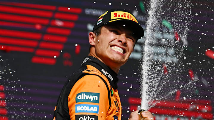 Lando Norris, McLaren, celebrates victory at the 2025 Formula 1 Hungarian Grand Prix