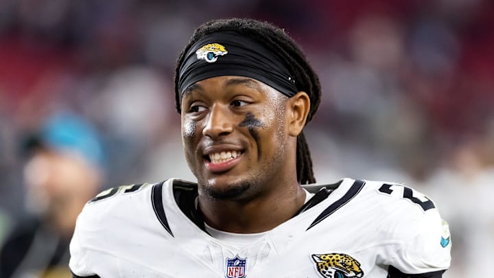 Nov 23, 2025; Glendale, Arizona, USA; Jacksonville Jaguars safety Antonio Johnson (26) against the Arizona Cardinals at State Farm Stadium. 