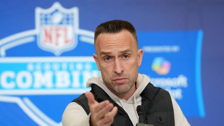 Feb 24, 2026; Indianapolis, IN, USA; Miami Dolphins coach Jeff Hafley speaks at the NFL Scouting Combine at the Indiana Convention Center. Mandatory Credit: Kirby Lee-Imagn Images