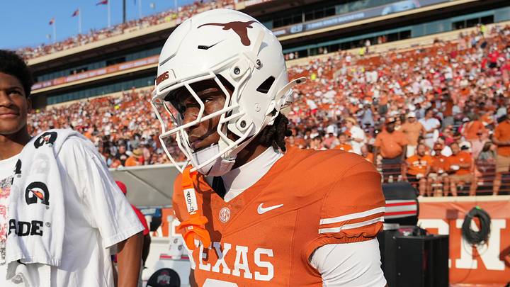 Texas Longhorns wide receiver Cam Coleman (8) walks on field before the game against the Ohio State Buckeyes at Darrell K Royal-Texas Memorial Stadium.