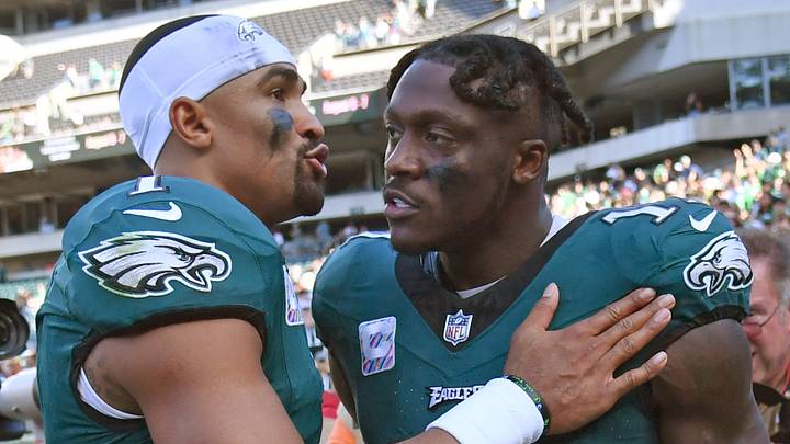 Philadelphia Eagles quarterback Jalen Hurts and wide receiver A.J. Brown Philadelphia Eagles quarterback Jalen Hurts and wide receiver A.J. Brown