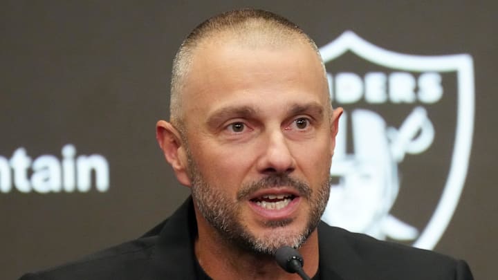 Feb 10, 2026; Henderson, NV, USA; Las Vegas Raiders general manager John Spytek at press conference at Intermountain Health Performance Center. Mandatory Credit: Kirby Lee-Imagn Images