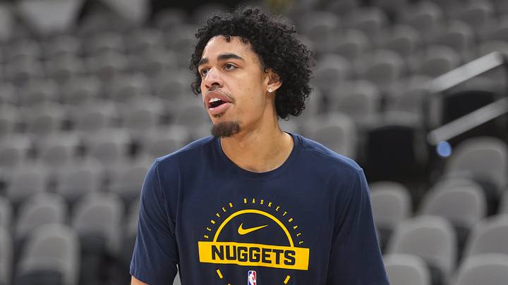 Apr 12, 2026; San Antonio, Texas, USA; Denver Nuggets guard Julian Strawther warms up before a game against the San Antonio Spurs at Frost Bank Center. Mandatory Credit: Scott Wachter-Imagn Images Apr 12, 2026; San Antonio, Texas, USA; Denver Nuggets guard Julian Strawther warms up before a game against the San Antonio Spurs at Frost Bank Center. Mandatory Credit: Scott Wachter-Imagn Images