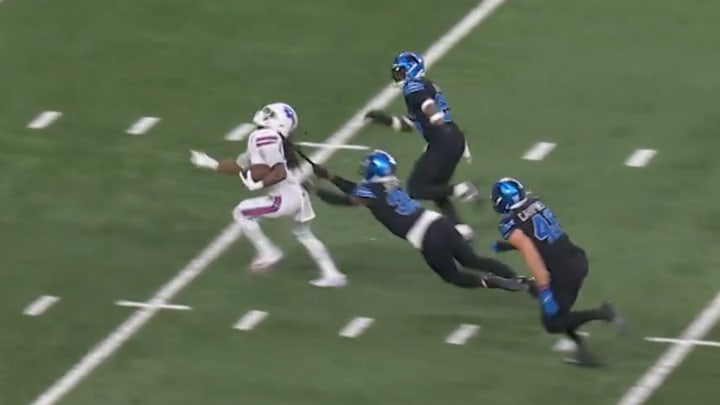 James Cook runs for a touchdown against the Detroit Lions.