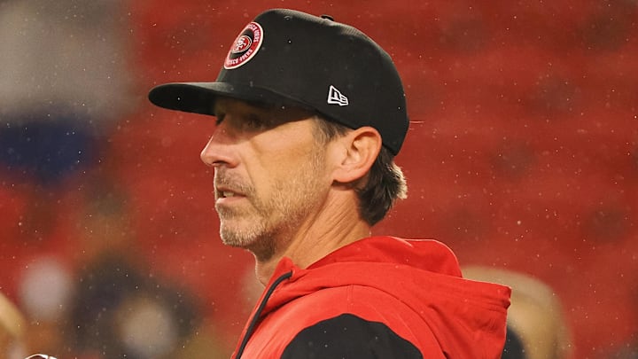 Dec 12, 2024; Santa Clara, California, USA; San Francisco 49ers head coach Kyle Shanahan on the field before the game against the Los Angeles Rams at Levi's Stadium. Mandatory Credit: Kelley L Cox-Imagn Images Dec 12, 2024; Santa Clara, California, USA; San Francisco 49ers head coach Kyle Shanahan on the field before the game against the Los Angeles Rams at Levi's Stadium. Mandatory Credit: Kelley L Cox-Imagn Images