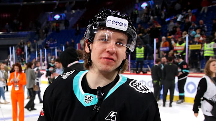 Maxim Shabanov (49), a player of the Div. Kharlamova hockey...