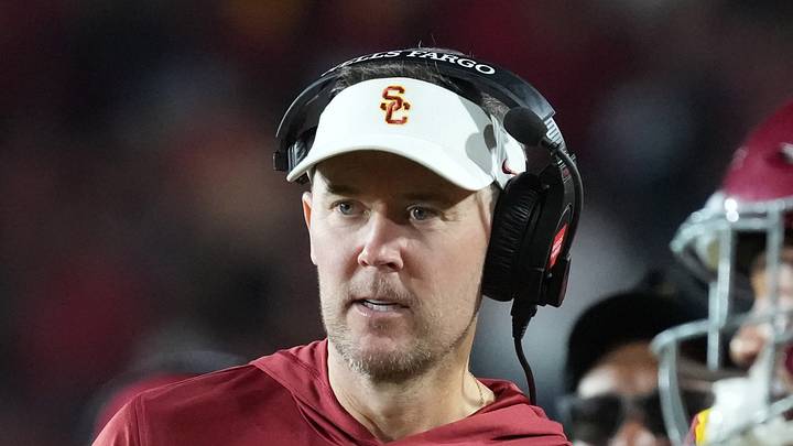 Sep 4, 2026; Los Angeles, California, USA; Southern California Trojans head coach Lincoln Riley watches against the Fresno State Bulldogs in the second half at United Airlines Field at Los Angeles Memorial Coliseum. Mandatory Credit: Kirby Lee-Imagn Images