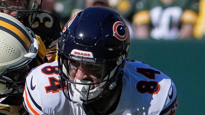 Chicago Bears tight end Colston Loveland (84) is tackled by Green Bay Packers linebacker Isaiah McDuffie (58) and safety Evan Williams (33) after making a catch on Sunday, Oct. 11, 2026, at Lambeau Field in Green Bay, Wisconsin. The Packers won the game, 31-7.
Tork Mason/Green Bay Press-Gazette